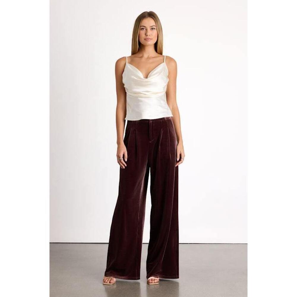Lulus Chic Splendor Dark Mauve Velvet Pleated High-rise Wide-leg Pants Pink
